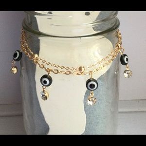 Evil Eye & Crystal Charm Goldtone Ankle Bracelet
